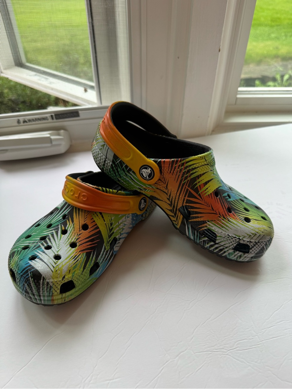 CROCS Kids Tropical Leaf Clogs - Green, Yellow, Orange, Blue